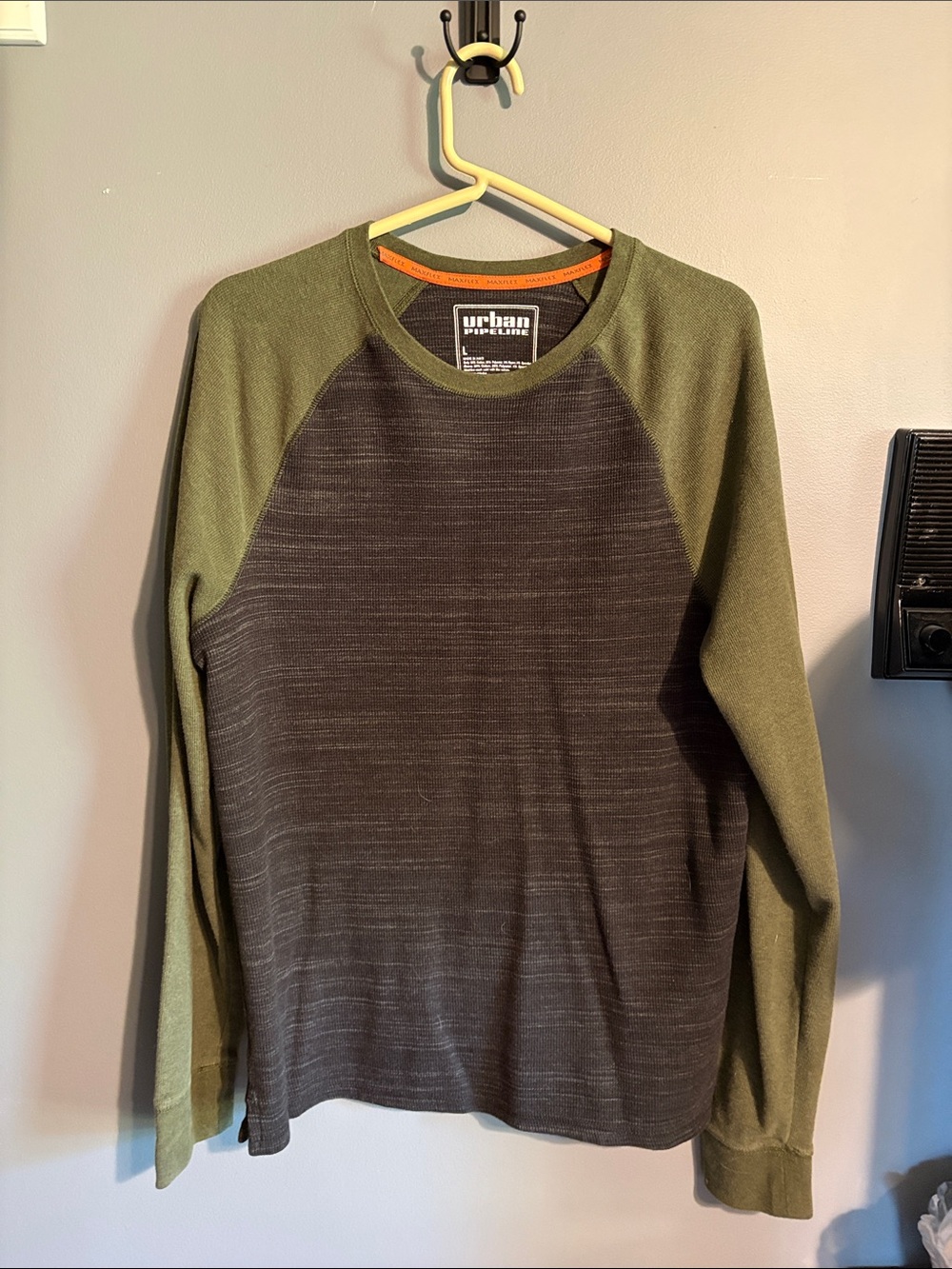 urban pipeline Olive Green Sleeve with Dark Gray Body Raglan Long-Sleeve Tee